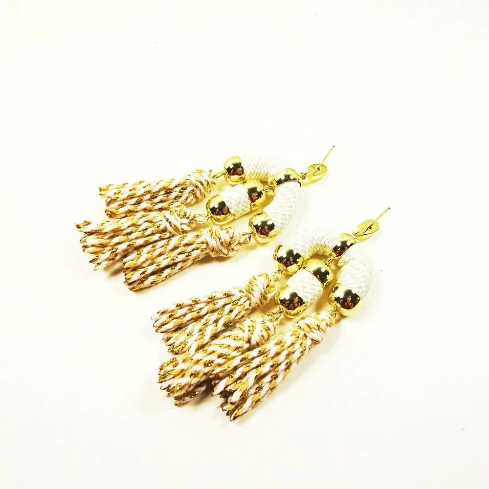 KENDRA SCOTT Gold Plated Masie Statement Tassel Drop Earrings in White - Picture 6 of 7